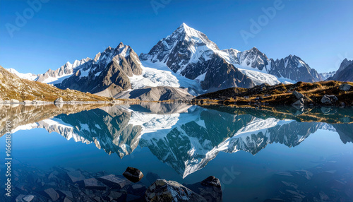 Wallpaper Mural A Majestic Snowy Mountain Range with a Clear Reflection in a Serene Alpine Lake Torontodigital.ca