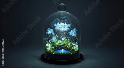 Enchanting Miniature Ecosystem Under Glass Dome