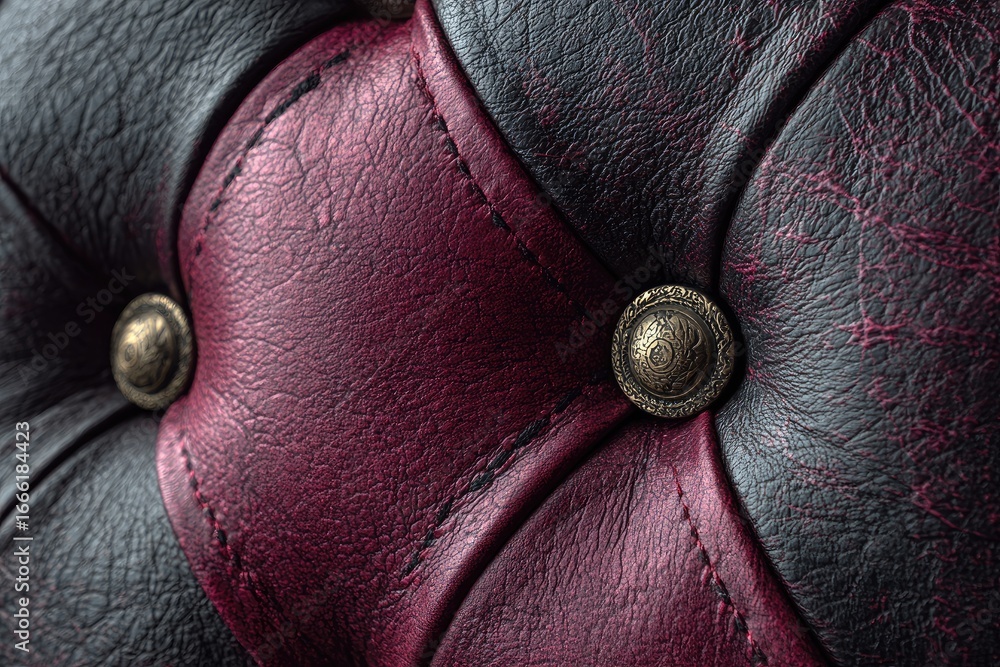 Naklejka premium Close-up of tufted, dark red/black leather upholstery