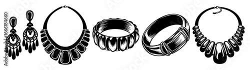 Jewelry set vector black and white sketch