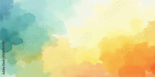 An abstract watercolor sky with colorful clouds and soft sunlight creates a beautiful, dreamlike atmosphere