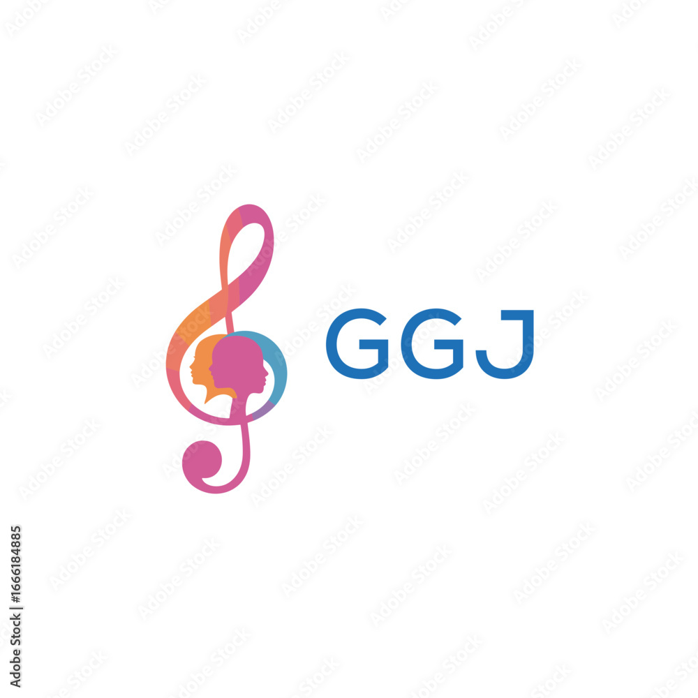 Fototapeta premium GGJ music logo, GGJ treble clef, GGJ human silhouette, GGJ colorful design, GGJ gradient logo, GGJ modern art, GGJ abstract logo, GGJ creative symbol, GGJ artistic logo, GGJ music academy, GGJ vocal s