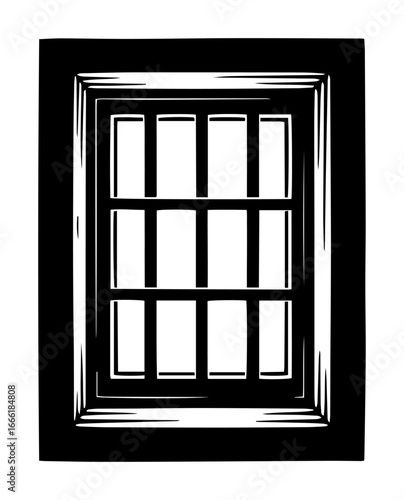 Prison window black and white vector sketch