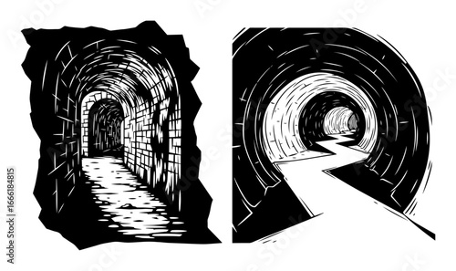 Underground escape tunnel prison vector sketch