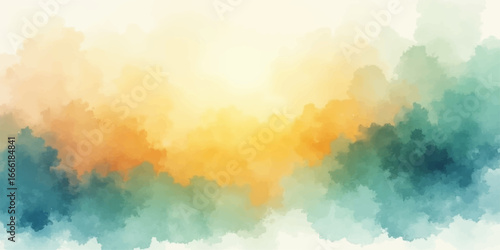 Abstract watercolor sky with light clouds and a bright, beautiful blue sunrise