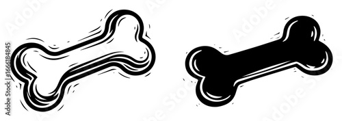 Dog bone icons black and white vector sketch
