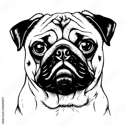 Pug dog head portrait vector engraving
