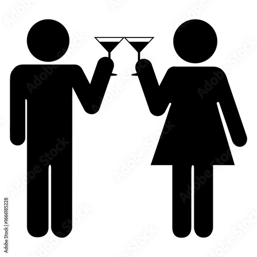 Icono silueta de hombre y mujer brindando 