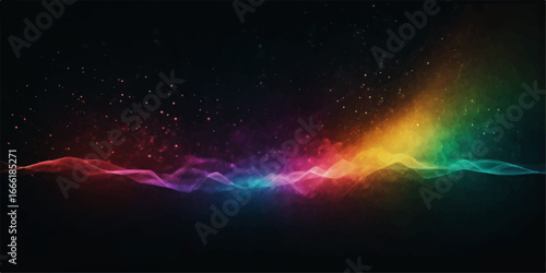 An abstract colorful space background with glowing stars, planets, and nebulae in a magical, dark blue night sky
