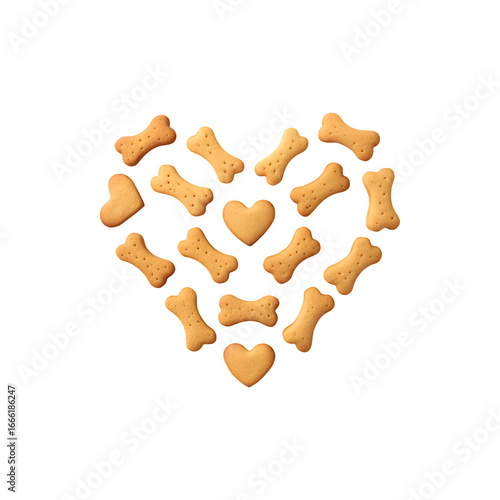 Dog biscuits shaped like bones arranged to form a heart
