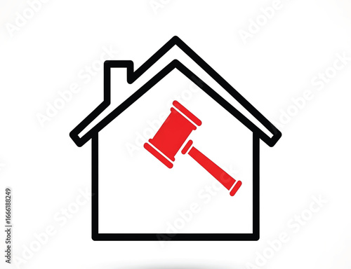 Vector of house and gavel sign. Icon of probate. Symbol of property.property law icon.new vacter