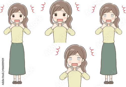 Woman in a long skirt with a surprised expression