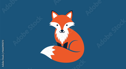 Vector art of stylized illustration of a cute cartoon fox sitting on a dark blue background