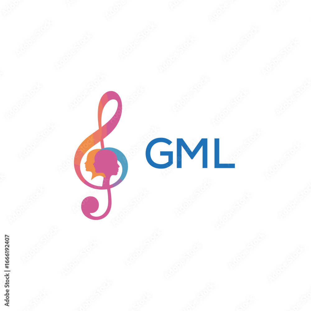 Fototapeta premium GML music logo, GML treble clef, GML human silhouette, GML colorful design, GML gradient logo, GML modern art, GML abstract logo, GML creative symbol, GML artistic logo, GML music academy, GML vocal s