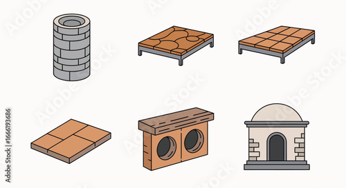 Isometric set of ancient building elements for game design. EPS Editable