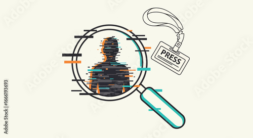 Journalistic Investigation Concept with Magnifying Glass and Press Pass. EPS Editable