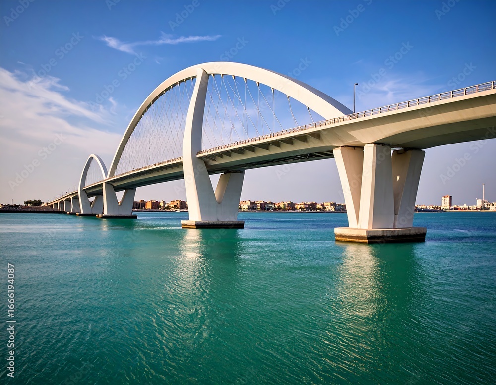 Obraz premium Modern arch bridge spanning a body of water