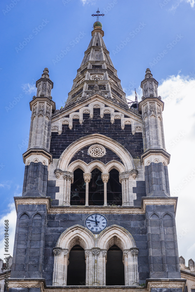 Obraz premium Bell tower of Santa Maria Assunta Church in Randazzo, small town on Sicily Island in Italy