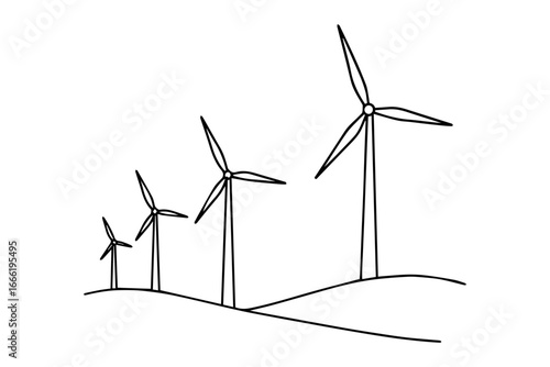 wind turbine in the wind,
Minimalist Wind Farm Drawing – Single Line Wind Turbines Vector