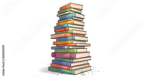 Colorful Stack of Books on White Background, Education and Reading Concept