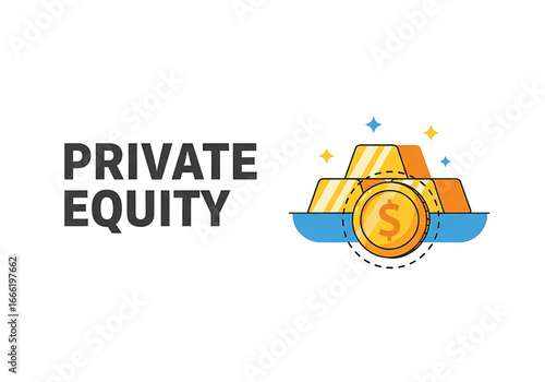 Private Equity Financial Logo. Gold bars dollar coin sparkle icon vector. Individual Finance.private equity illustration