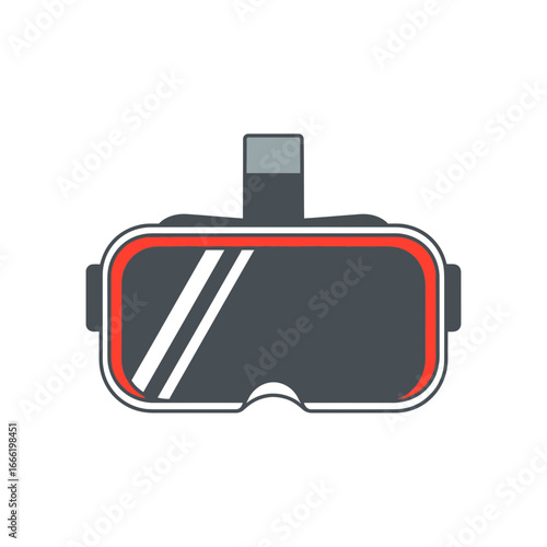 A red-rimmed VR headset with a dark gray visor.