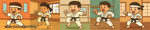 Children are practicing Karate wearing Karate uniforms