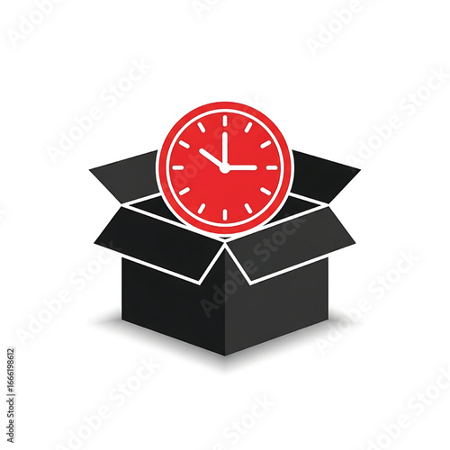vector of open cardboard packaging box and clock. Symbol of after sales.new vacter