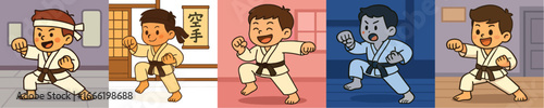 Children are practicing Karate wearing Karate uniforms