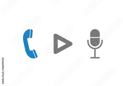 Interactive Voice Response IVR Logo. Handset Mic Play Icon Vector. Receiver Microphone Play Button Communication Information