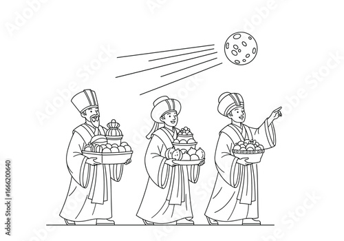 Three wise men following the star of bethlehem divine prophecy and celestial guidance