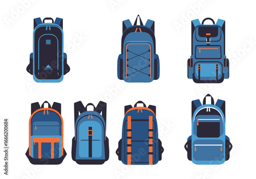 Collection of modern durable outdoor adventure backpacks for hiking and travel