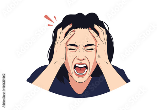 Person is very stressed and yelling with hands on head in panic