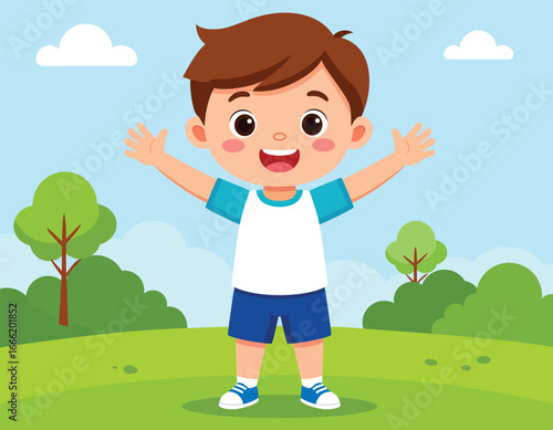 Cute little kid doing exercise with happy face illustrations