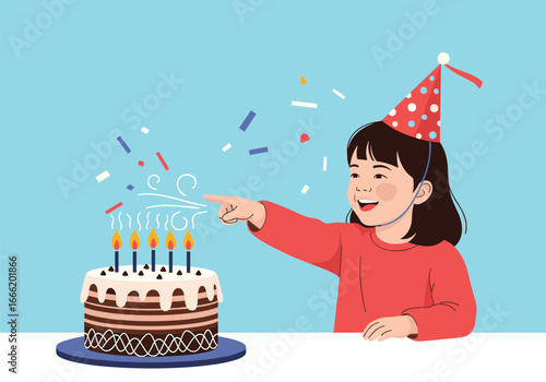 A young girl celebrates her birthday with a delicious cake and fun confetti
