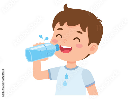 Happy cute kid boy feels so thirsty happy expressions illustration