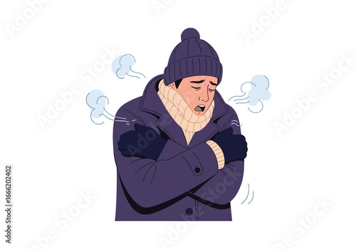 Man shivering in cold weather wearing warm winter clothing feeling the chill