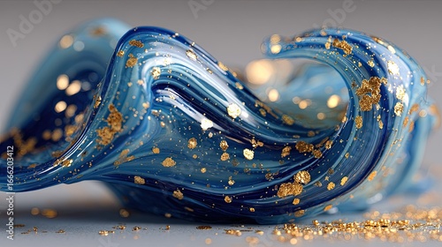 Fototapeta Naklejka Na Ścianę i Meble -  Abstract fluid sculpture of swirling blue and gold