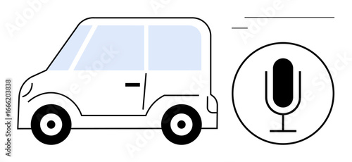 Car paired with microphone symbolizing voice navigation, interaction, or smart assistant features. Ideal for mobility, sustainability, smart technology, automation, innovation, connectivity simple