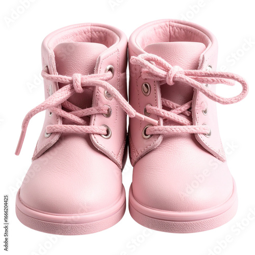 A pink pair of new baby shoes isolated on a white background