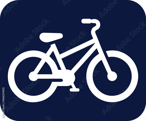 Modern white bicycle icon on rounded rectangle for cycling lane or eco-friendly transport