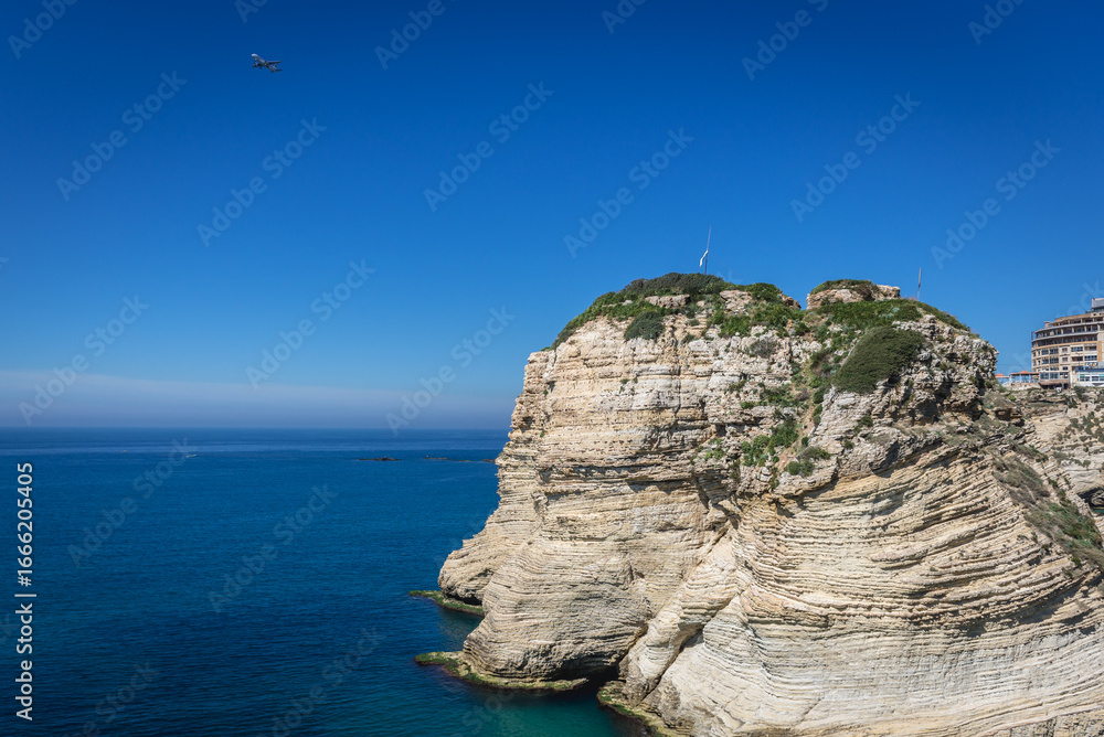 Fototapeta premium Famous Raouche Rocks also called Pigeon Rock in Beirut, capital city of Lebanon
