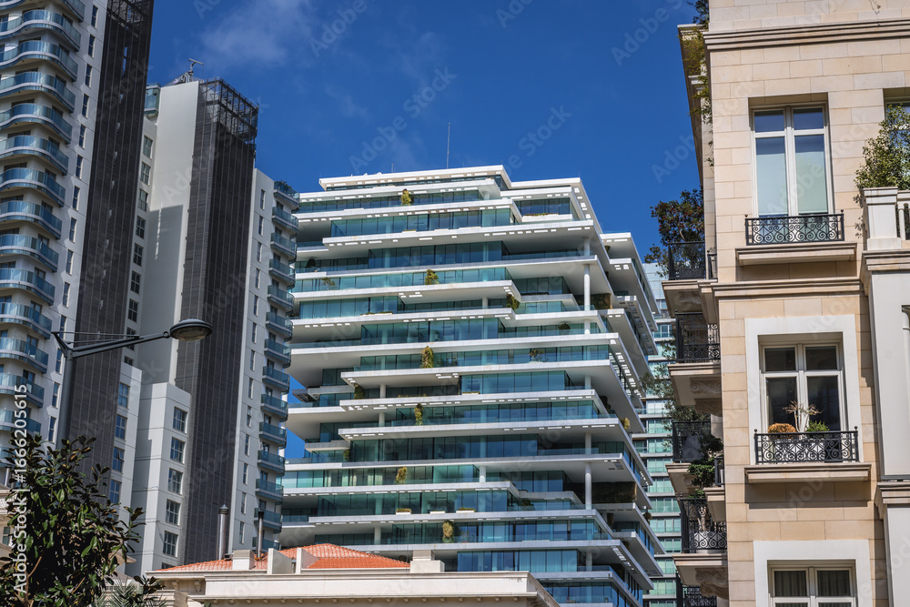 Obraz premium Exterior of modern apartment house in Beirut, capital city of Lebanon