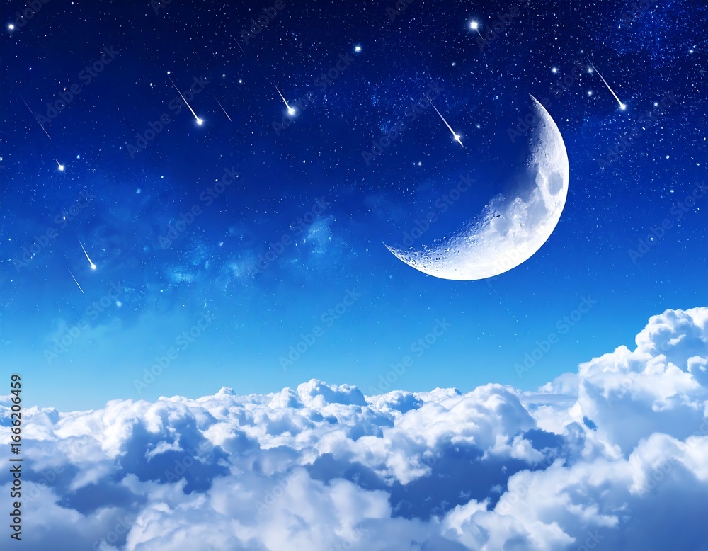 Naklejka premium Night sky, moon, clouds