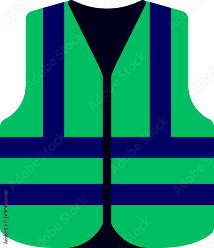 Vector illustration of a Green Safety Vest. Safety vest icon. Fluorescent blue safety vest with reflective stripes. High visibility personal protective equipment (PPE) for constraction