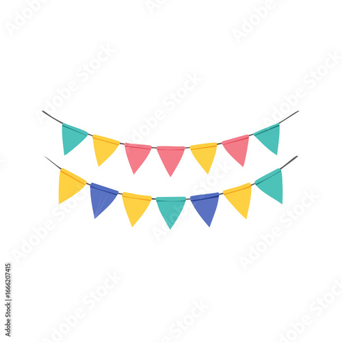 Colorful triangular flag garlands against black festive decoration celebration party fun abstract background design element