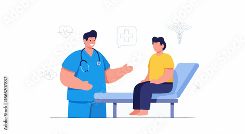 Female doctor explaining brain scan results on a screen to a patient during a medical consultation.