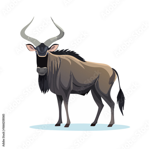 Cartoon wildebeest illustration Wildlife animal graphic design with horn and beard illustration
