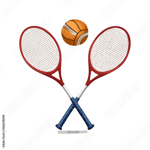 Tennis rackets crossed with orange ball sports game equipment activity recreation fitness training exercise