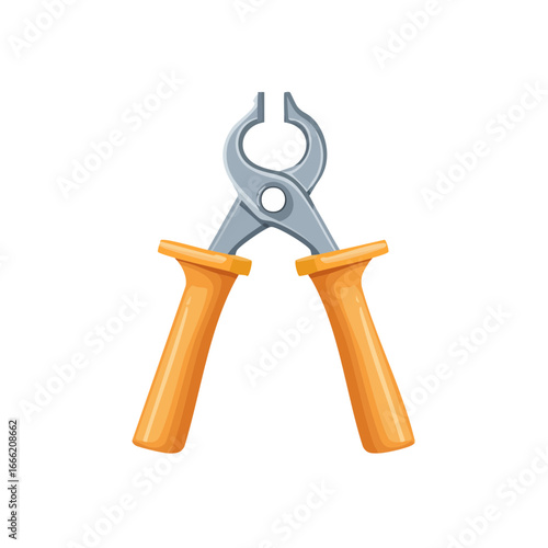 Cartoon Style Pliers with Orange Handles Isolated on Black Background. Close-up Illustration of Tool for Crafts and Hobbies